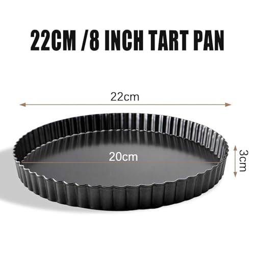 Teglia per quiche da 20,3 cm, antiaderente, profonda, con fondo rimovibile, per torte, quiche, flan, tortiera rotonda scanalata - immagine 3