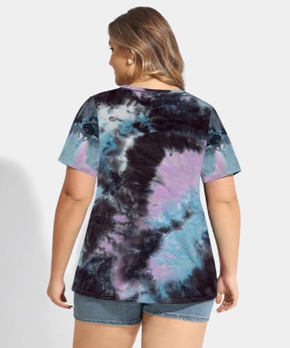 Image of CARCOS Plus Size Tops for Women Short Sleeve Shirt Summer Star /Leopard /Tie Dye /Flower Crewneck Pullover Tunic XL-5XL