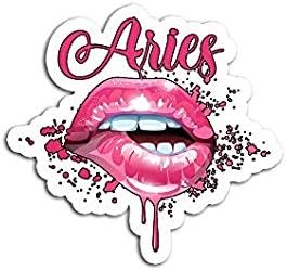 Aries Zodiac Birthday Pink Lips for Black Women - Sticker Graphic - Auto, Wall, Laptop, Cell, Truck Sticker for Windows, Cars, Trucks