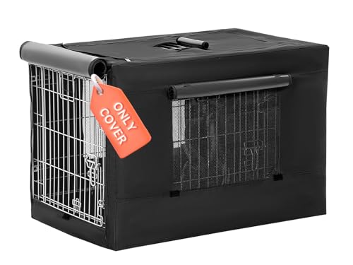 PETSFIT Crate Cover for Wire Dog Crate(30in/36inch/42inch), Single Door/Double Doors, Mesh Window, Flap On The Top and Back is Detachable, Dog Kennel Cover Black 30inch