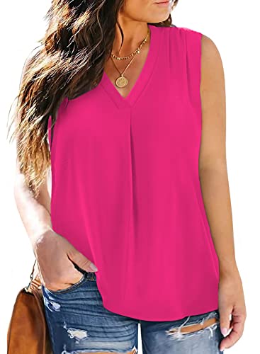 Image of Eytino Womens Plus Size Tank Tops Summer Sleeveless V Neck Casual Loose Chiffon Blouse Office Work Shirts(1X-5X)