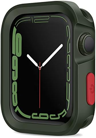Amizee Rugged Case Compatible with Apple Watch Case Series 9/8/7 45mm SE 3/2/1 Series 6/5/4 44mm, Soft TPU Shockproof Bumper Drop Proof Protective Cover Compatible with iWatch - Army Green