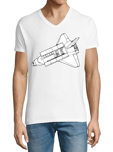 T-shirt Space Shuttle en coton respirant blanc col en V