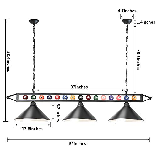 Hanging Pool Table Lamp, Billiard Light, 3 Pendant Light for Game Room, Dinning Room, Living Room, Bar, Cafe, Restaurant, Beer Party, Man Cave