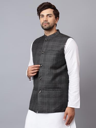 Image of LATEST CHIKAN Men's Traditional Tweed Cotton Checkred Premium Nehru Jacket /Waistcoat