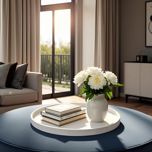 QAVOL 20 * 20 inches High-end Luxury Leather Round Oversized Service Tray, Ottoman & Coffee Tray for Family Dinner, Out-of-House Picnic, Party Essential (20 inch Beige)