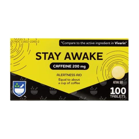 Rite Aid Stay Awake Tablets Caffeine, 200 mg - 100 Tablets | Caffeine Pills | Caffeine Supplement | Caffeine Pills 200mg | Equal to About a Cup of Coffee | Mental Alertness Aid | Energy Pills Cover