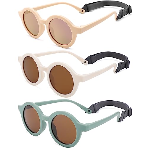 Image of COASION Baby Polarized Round Sunglasses Flexible Rubber Shades with Strap for Toddler Newborn Infant Ages 0-24 Months