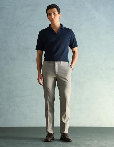 Image of Arrow Solid Super Slim Fit Formal Trousers for Men - Full Length Formal Pants for Men Office Wear