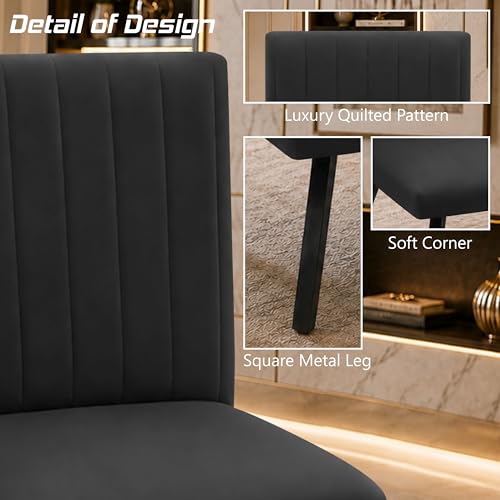 Image of Modern Velvet Accent Chair for Living Room | Upholstered Single Seater Chair with Metal Legs | Comfortable Seating for Bedroom, Office & Guest Room - Black