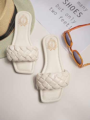 Image of Shoetopia Women's Braided Flat Slip-On Sandals Comfortable || Open-Toe Casual Slides for Summer, Beach