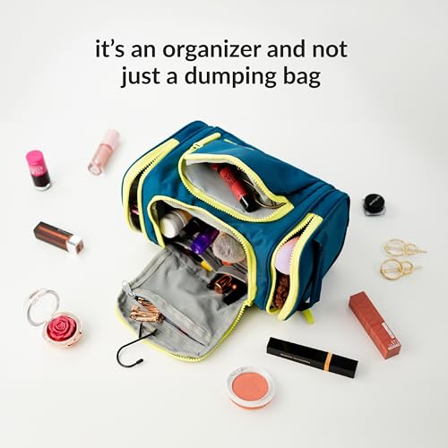 Destinio Toiletry Bag for Men and Women - Waterproof Pockets, Mesh Pockets, Hanging Hook - Shaving Kit Bag, Travel Pouch and Toiletry Kit Cosmetics, Gadget, Make up, Accessories (Dark Blue) 2 41MYAKf34GL