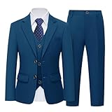YND Formelle schmale Passform, 5-teilige Anzüge für Kinder, Jacke, Weste, Hose, Hemd und Krawatte für Hochzeit, Abschlussball, Hell, blau, 122