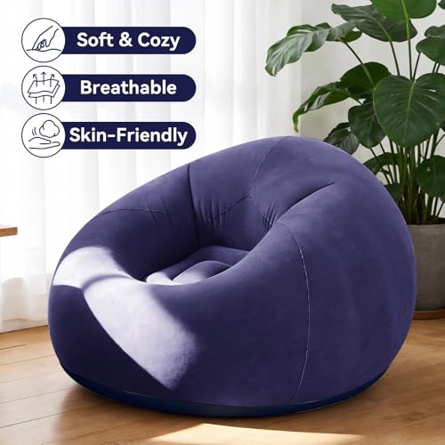 Image of 6 Pcs Bean Bag Chairs for Adults Inflatable Chairs with Electric Air Pump Blow up Couch Folding Portable Inflatable Couch Lazy Sofa for Reading Living Room Camping (Blue)
