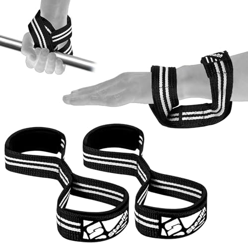 Stealth Sports Figure 8 Lifting Straps –Padded Lifting Straps – Weight Lifting Straps for Extra Grip – Premium Nylon Deadlift Straps – Wrist Support for Training Workout Weightlifting Gym Straps (White & Black)