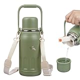 Insulated Water Bottle with Handle and Strap,Vacuum Travel Tumbler with Cup Lid,Thermo Coffee Cup for Hot Cold Drinks 27 OZ,Army Green