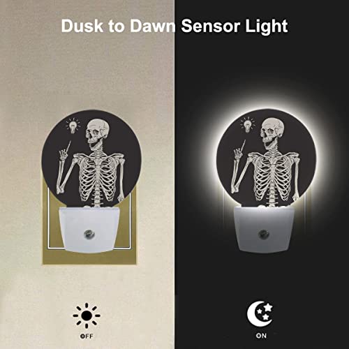 Image of EKOBLA Skull Night Light, Rock Music Pose Skeleton Night Lights Plug Into Wall with Auto On /Off for Halloween Holiday Gifts