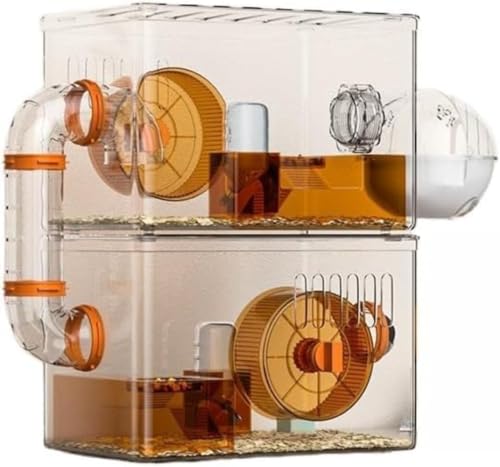 Syfunnyハムスター 透明 二層ハムスター アクリル素材 小動物 可愛い 贅沢セット 回し車 給水ボトル バスルーム 大型 飼育 餌入れ お掃除しやすい 可愛い 広い 通気性 組立式 エコなアクリル製完全な構成 合理的なパーティション (ブラウン)