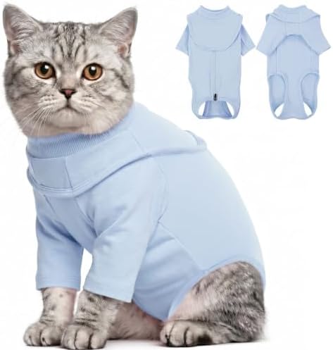 CITÉTOILE Langarm Katzenbody Nach OP Kastration Leckerschutz Blau XL | Atmungsaktiver Katzen-OP-Bekleidung, Ersatz für Halskragen, Reduziert Stress, Bauchschutz, Wundschutz für Hau