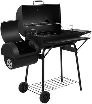 Barrel Charcoal Grill with Offset Smoker & Warming Rack, 557 Sq. In. Total Grilling Space, Outdoor BBQ for Backyard & Patio Parties, Black Finish