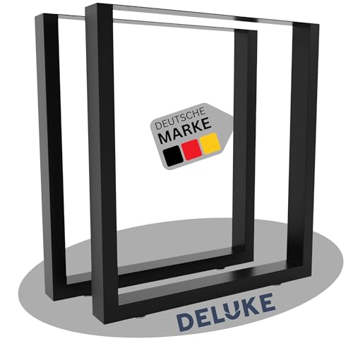 DELUKE® Tischbeine Metall CERMO Schwarz | 43x30cm HxB | 2er Set | inkl. Schrauben + Bodenschoner | Tischgestell Tischkufen 2 Stück Tischbein für Holztisch Esstisch Schreibtisch Sitzbank