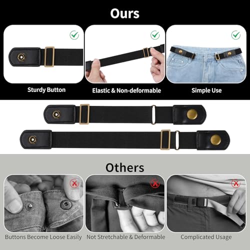 2pcs Invisible Side Belt No Buckle Belt Women and Men,Without Buckle Elastic Stretch Mens Adjustable Belt for Pants Jeans(black)3