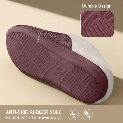 Image of Slippers for Women Fuzzy House Slip on Indoor Outdoor Bedroom Home Shoes | Furry Fleece Lined Ladies Comfy Memory Foam Female Anti-Skid Rubber Hard Sole