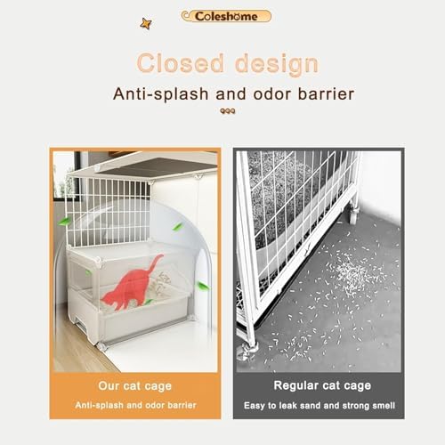 3-Tier Cat Cage Enclosure with Litter Box - Large Indoor Pet Playpen, DIY Design Cat Villa, 71cm L x 37cm W x 106cm H, Ideal for Cats & Kittens