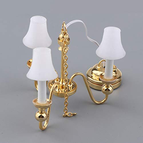 CUTICATE Puppenhaus Miniatur LED Licht Hängende Gold Decken Lampe Deckenleuche, Puppenstube Dekoration – Bild 3