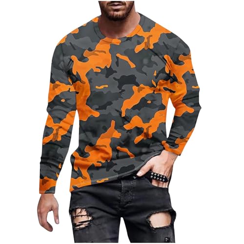 Long Sleeve Shirts for Men Camouflage Print Casual Stylish Workout Crewneck Cotton Sweatshirts Loose Fit Pullover Tees