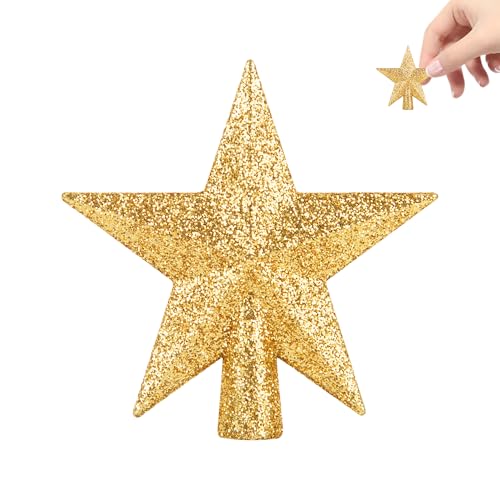 KEYIDO Gold Small Christmas Tree Topper Mini Tree Star Topper Xmas Star Christmas Ornaments Xmas Holiday Party Decor 6 cm