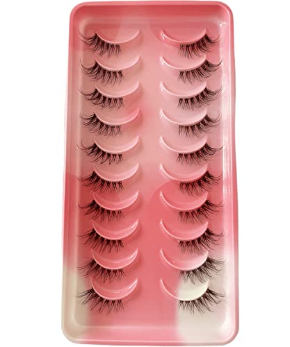 2. Bild von HICOCU Halbe Falsche Wimpern 10 Paare Falsche Wimpern Russian Strip Lashes D/DD Curl Flauschige Nerzwimpern Natural Eye Lashes Pack Wiederverwendbare gefälschte Wimpernverlängerung (DB25)
