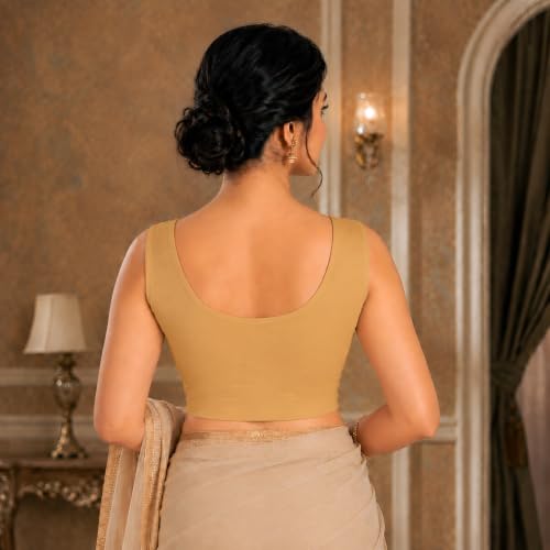 Image of Abhi Readymade Saree Blouse for Women- Sleeveless, Round Neck, Regular-fit, Stretchable, Pull-on Style Blouse