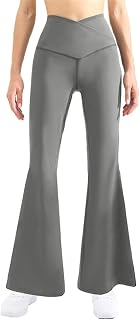 BaronHong Legging feminina flare com decote V cruzado cintura alta casual treino bootcut calças de ioga sem bolsos