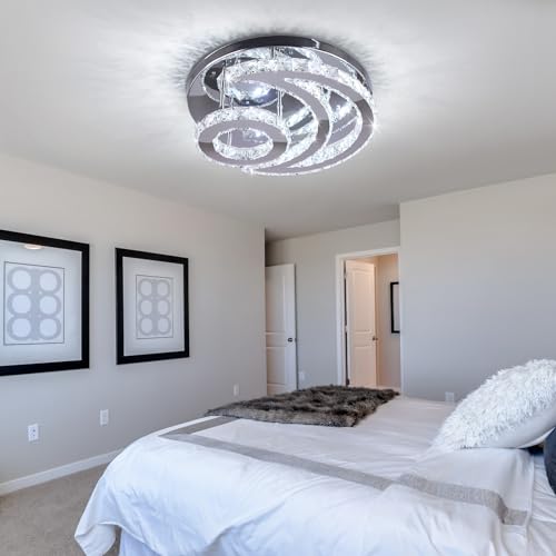 Cxgleaming CX-MC013-KB 15.7 Inch Modern Crystal Chandelier Dimmable Ceiling Light Fixture Moon Shape Led Flush Mount Chandeliers thumb #3
