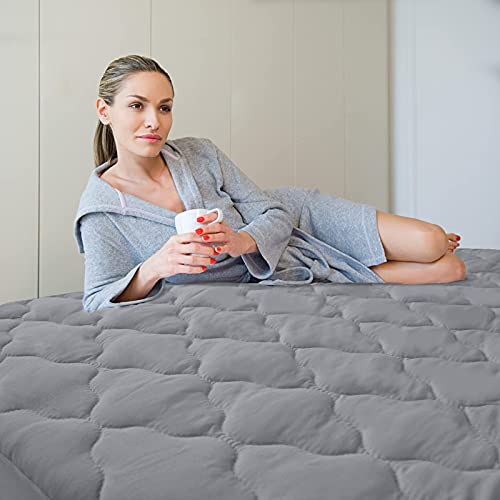 Springspirit Waterproof Queen Mattress Pad Cover, Cooling Queen Mattress Protector With Deep Pocket Fitted Up To 18 Inch, Grey #TOP3