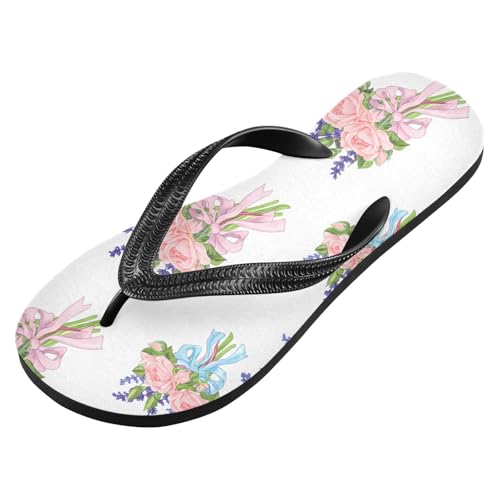 Sinestour Rose Bow White Flip Flops for Beach Thong Sandals Anti-slip Lightweight Beach Slippers for Summer Swim Travel2