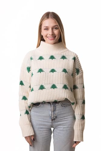 Madore Beige Green Christmas Tree Sweater for Women Adult Pullover Outfits Plus Holiday Xmas 2024 Woman Womens2