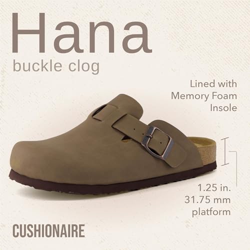 Image of CUSHIONAIRE Hana Womens Clogs | Comfortable Vegan Suede Clogs for Women | Slip On Potato Shoes with Cork Footbed & Arch Support | Memory Foam, Wide Widths Available