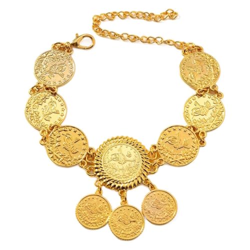 Vintage Engraved Coin Tassel Anklet Bracelet for Women Bohemian Tribal Ethnic Disc Coins Barefoot Sandals Adjustable Foot Chain Gypsy Fashion Summer Beach Belly Dance Charm Jewelry Wedding Accessories