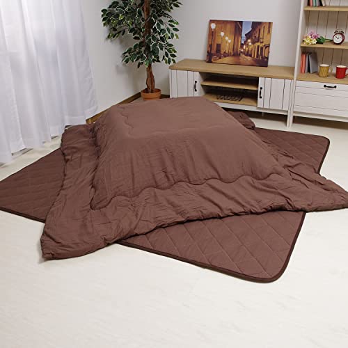 先染めつむぎ織 こたつ布団 正方形 掛け敷きセット 170×170cm ブラウン こたつ掛け布団+こたつ敷き布団 セット