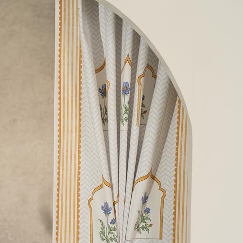 Image of Tranquebar Curtain Co. Window Curtains 5 Feet, 60-65% Room Darkening,Vilolet Mughal Print, Cotton Curtains for Window, Cotton Curtains 5 Feet Long Set of 2, BackTab Loops,Mehr (152 cm) - Set of 2