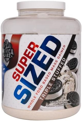 ‘Merica Labz Super Sized Whole Food Based Mass Gainer with 46g of Protein, Includes Digestive Enyzmes for Easy Digestion, 5 lbs (Triple Stuffed)