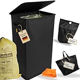 ZUHAUSEZIRKEL Pfandflaschen Sammelbehälter 100L – Gelber Sack Ständer (60–120L) – Mülleimer mit Deckel – 2-in-1 Innenbeutel/Shopper-Bag – Reinigungstuch inkl. – Müllsackständer für Küche & Haushalt