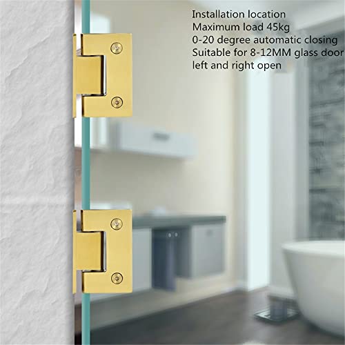 2Pcs Heavy Duty 90 Degree Glass Door Cupboard Showcase Cabinet Clamp Glass Shower Doors Hinge Replacement Part Wall-To-Glass,Stainless Steel Brushed Nickel Gold (90 Degree) #TOP4