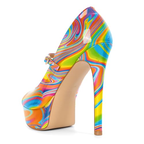 Image of SAMMITOP Women's Peep Toe High Heels Platform Stiletto Pumps Patent Mary Jane Heels 5.5 inch Party Wedding Dress Shoes