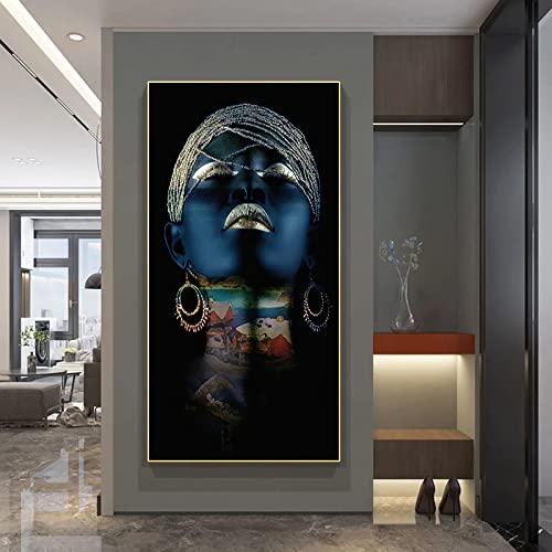 Art mural abstrait de femme noire sur toile premium impression colorée