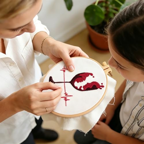 Image of Couple Embroidery Kits for Beginners Adults, Abstract Face Embroidery Starter Kit, Hand Stamped Cross Stitch Kits for Adults Anniversary Valentine's Day Gifts, Embroidery Hoop, Thread & Video Tutorial