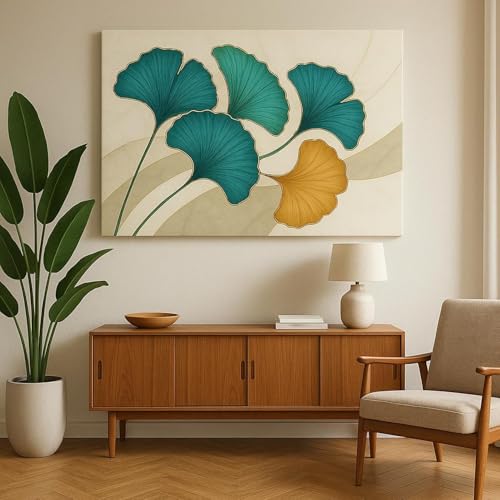 Toile murale feuille de ginkgo dorée style peinture abstraite luxe