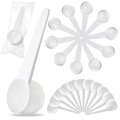 Foraineam 100 Pack Plastic Scoop Tablespoon Individually Wrapped, 20ml / 20cc Measuring Spoons Coffee Scoops Teaspoon with Long Handle for Measuring Coffee Grains Spices Protein Powder Pet Food